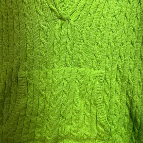 J. Crew Women's Deep V Neck Wool Pullover Hooded Sweater Cable Knit Size S Green - Picture 7 of 11